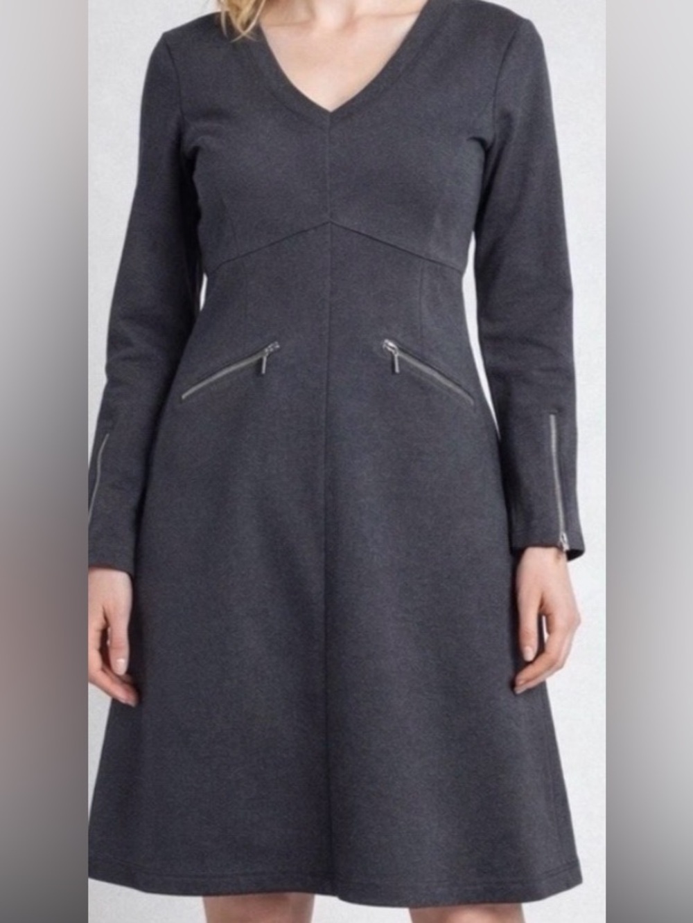 Athleta Ponte Knit Dress Large Petite Gray Zip Pocket Work Travel